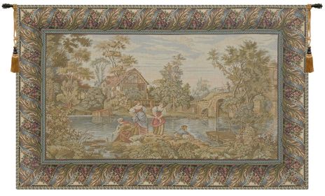 Washing Day at the Mill Horizontal  Italian Wall Tapestry (size: H 25" x W 40")