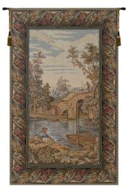Fishing at the Lake Vertical Italian Wall Tapestry (size: H 45" x W 33")