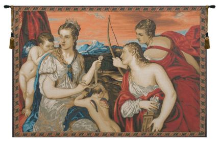 Venus Blindfolds Cupid Italian Wall Tapestry (size: H 25" x W 37")