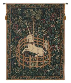 Unicorn In Captivity II (With Border) Tapestry (size: H 68" x W 52")