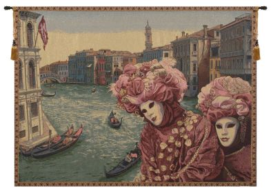 View with Masks Italian Wall Tapestry (size: H 36" x W 53")