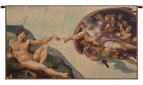 The Creation by Michelangelo Italian Wall Tapestry (size: H 12" x W 22")